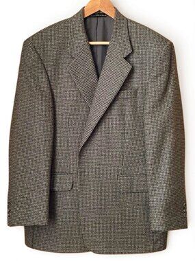 VINTAGE Shipley Houndstooth Wool Blazer 42S Green Tweed Dark Academia